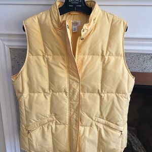 TALBOTS DOWN FEATHER PUFFER VEST CONCEALED HOOD YELLOW LARGE